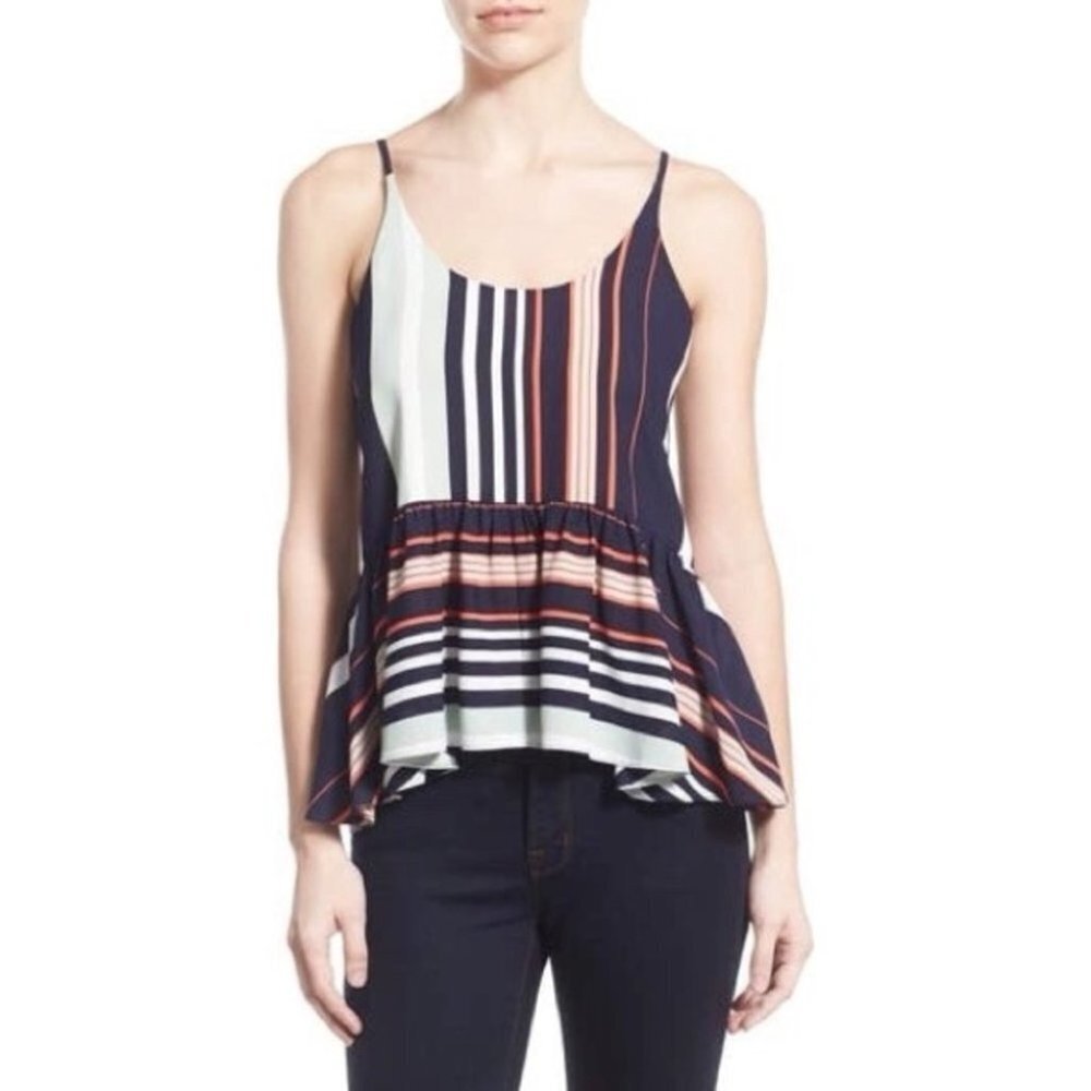 REBECCA Minkoff‎ Striped Peplum  Tank Top Size Small